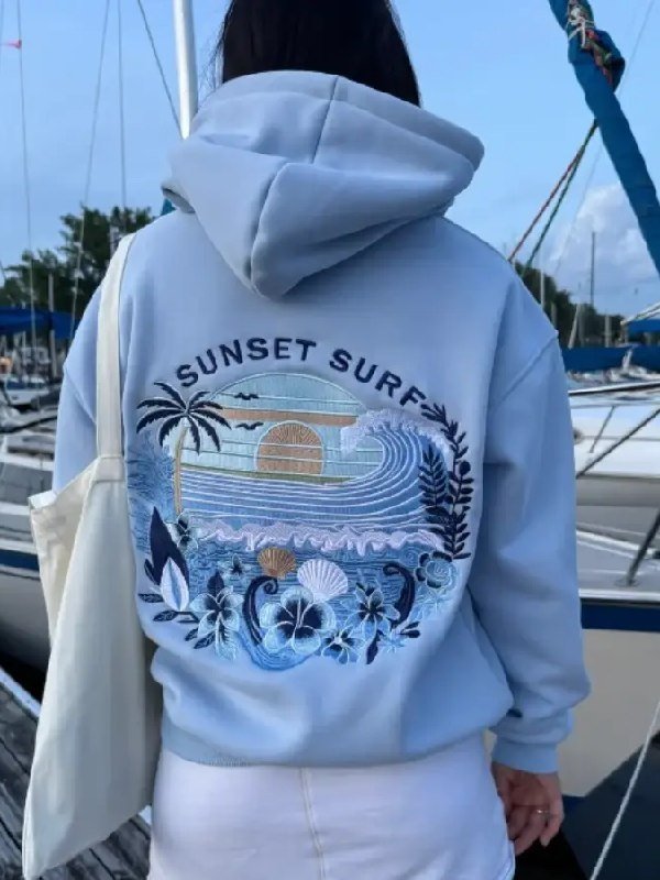 Sunset Surf Blue Hibiscus Hoodie