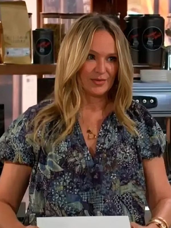 Y&R Sharon Newman Blue Floral Print Tie Neck Top